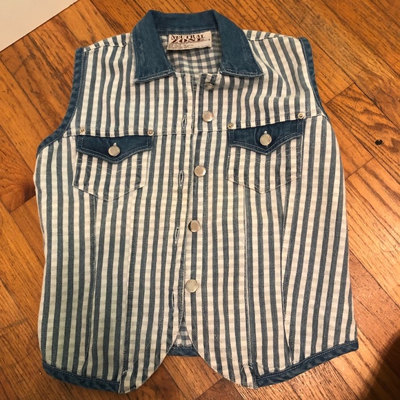 Women's Stripe Denim Vest Medium - Picture 3 of 5